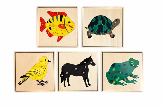 Dzīvnieku pužļu komplekts: zirgs, varde, zivs, bruņurupucis, putns