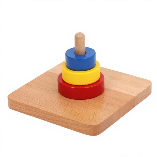 Trīs krāsaini diski uz vertikāla stienīša